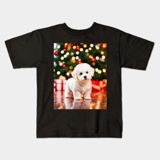 Christmas Bichon Frise Puppy Dog Kids T-Shirt